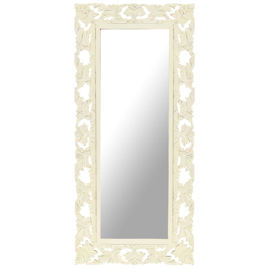 vidaXL Spiegel Handgeschnitzt Weiß 110x50 cm Massivholz Mango