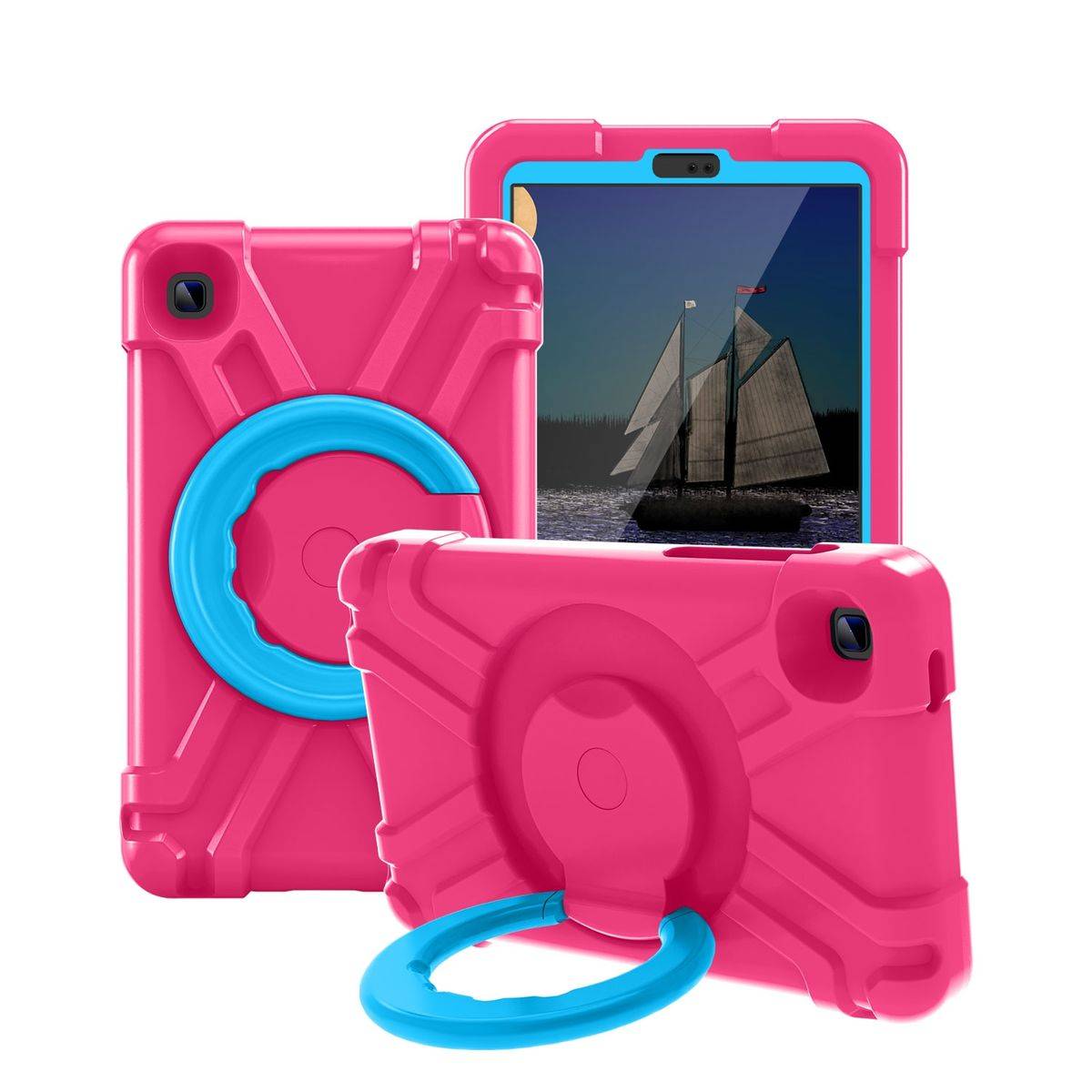 Für Samsung Galaxy Tab A7 Lite 2021 8.7 aufstellbare Outdoor Hybrid Pink / Blau 360 Grad mit Halte-Ring Tablet Tasche Etuis Cover Case Schutz Robust