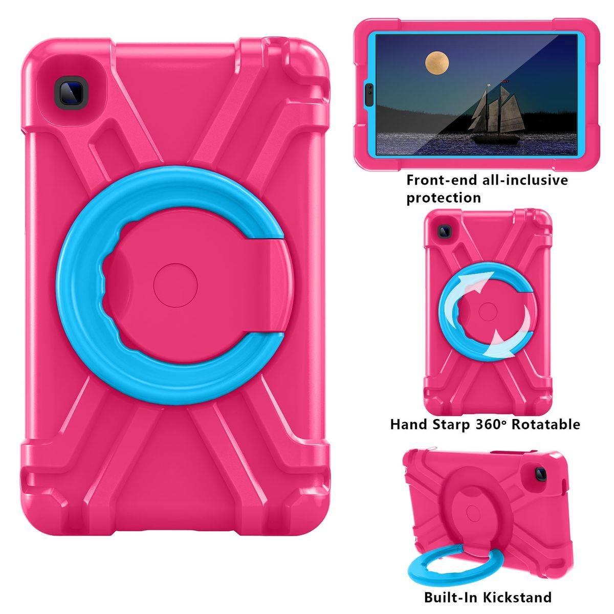 Für Samsung Galaxy Tab A7 Lite 2021 8.7 aufstellbare Outdoor Hybrid Pink / Blau 360 Grad mit Halte-Ring Tablet Tasche Etuis Cover Case Schutz Robust