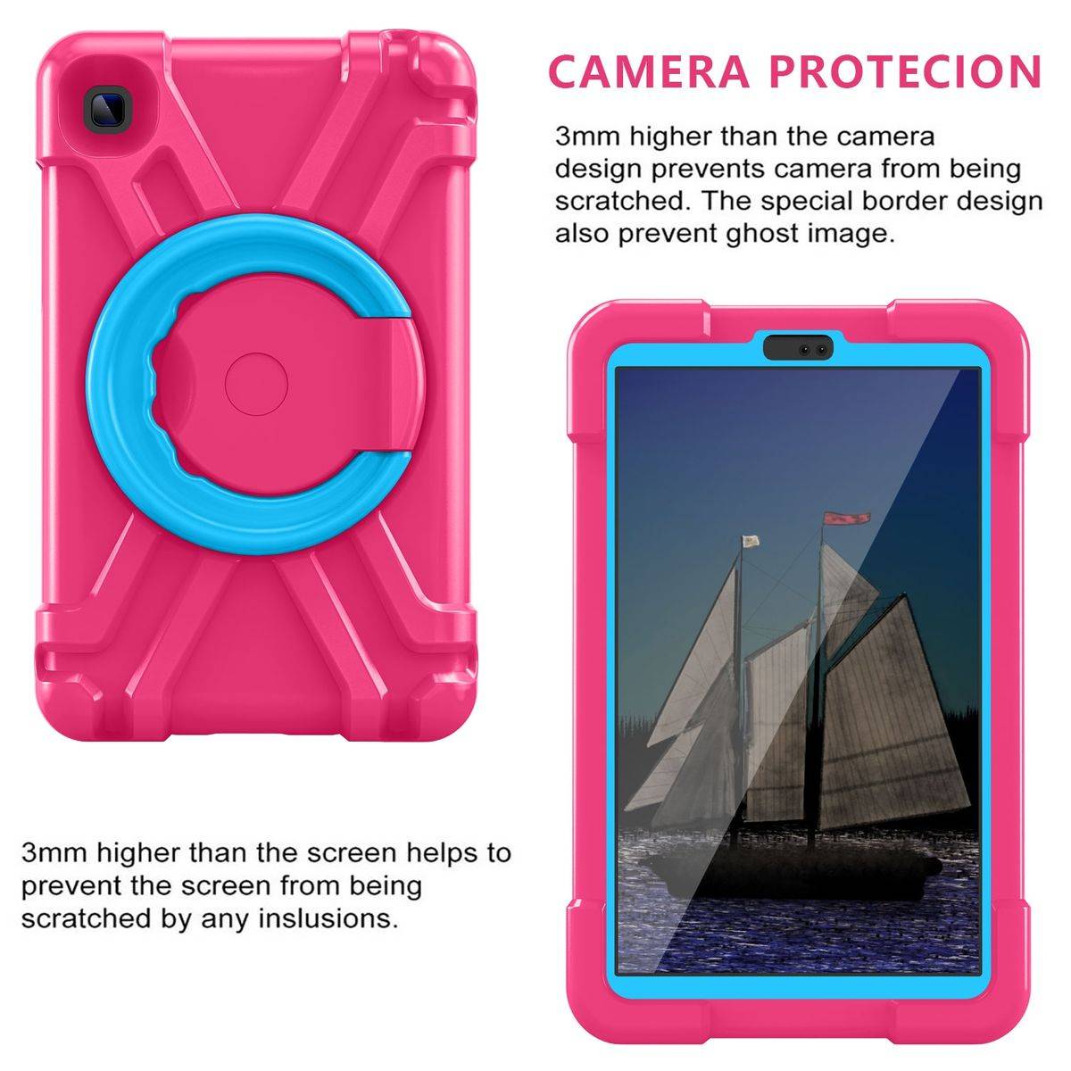 Für Samsung Galaxy Tab A7 Lite 2021 8.7 aufstellbare Outdoor Hybrid Pink / Blau 360 Grad mit Halte-Ring Tablet Tasche Etuis Cover Case Schutz Robust