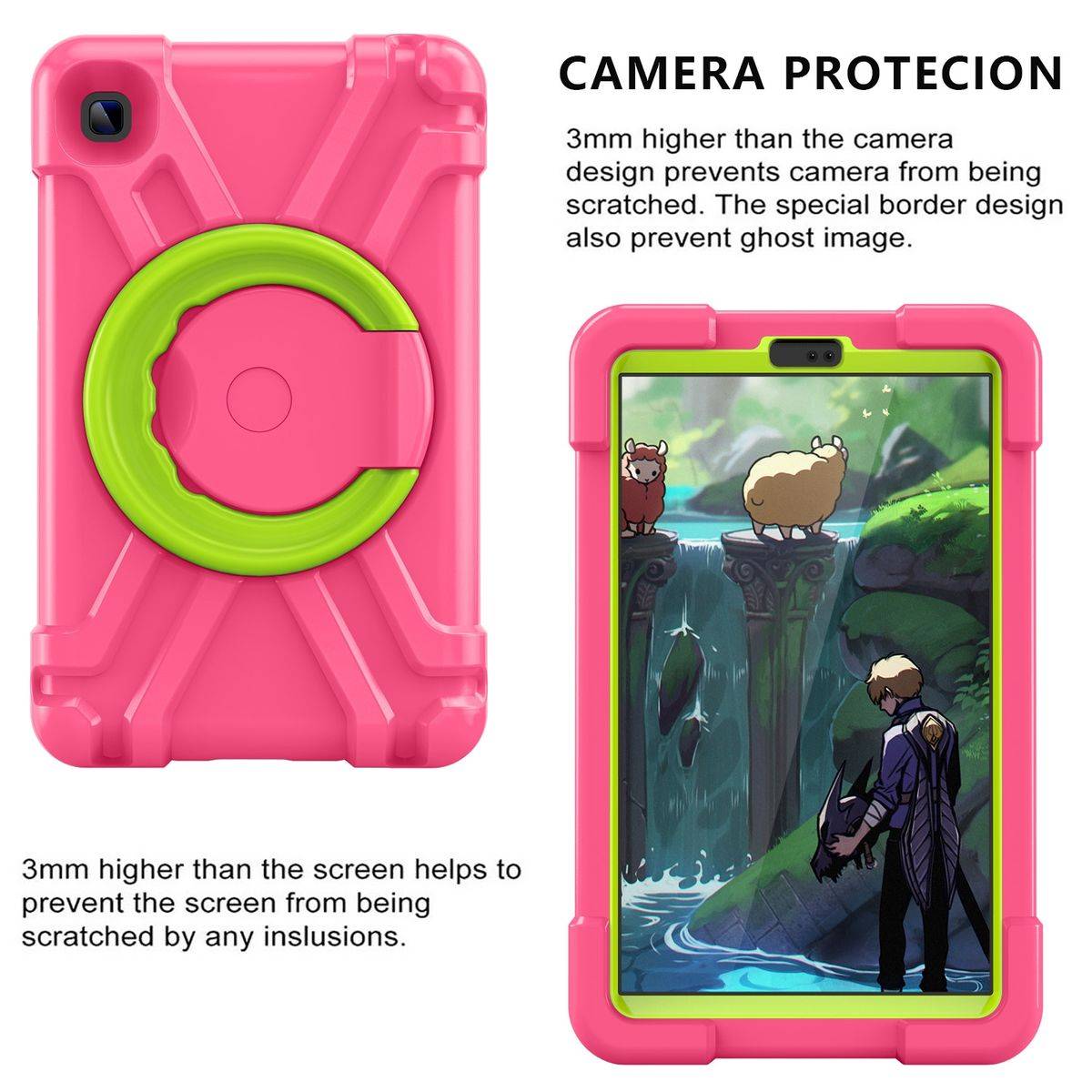 Für Samsung Galaxy Tab A7 Lite 2021 8.7 aufstellbare Outdoor Hybrid Pink / Grün 360 Grad mit Halte-Ring Tablet Tasche Etuis Cover Case Schutz Robust