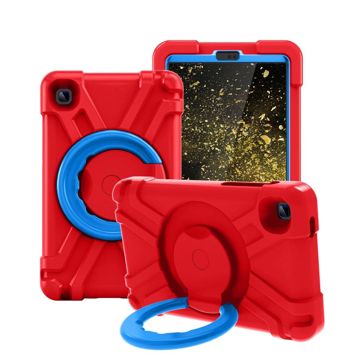 Für Samsung Galaxy Tab A7 Lite 2021 8.7 aufstellbare Outdoor Hybrid Rot / Blau 360 Grad mit Halte-Ring Tablet Tasche Etuis Cover Case Schutz Robust N