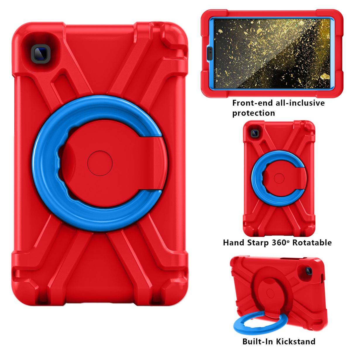 Für Samsung Galaxy Tab A7 Lite 2021 8.7 aufstellbare Outdoor Hybrid Rot / Blau 360 Grad mit Halte-Ring Tablet Tasche Etuis Cover Case Schutz Robust N