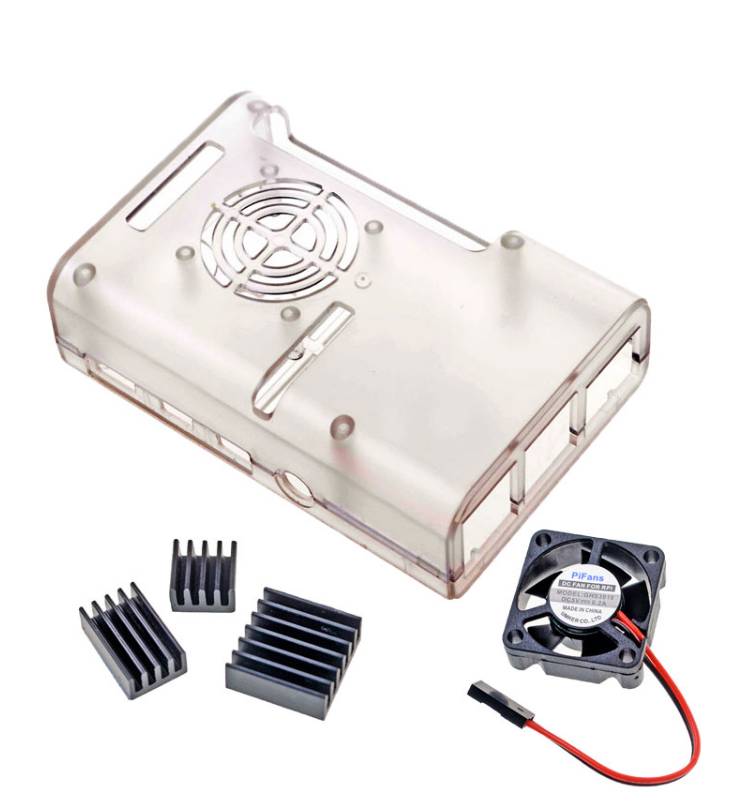 Gehäuse mit Lüfter und Kühlkörper Set für Raspberry Pi 4 ABS transparent