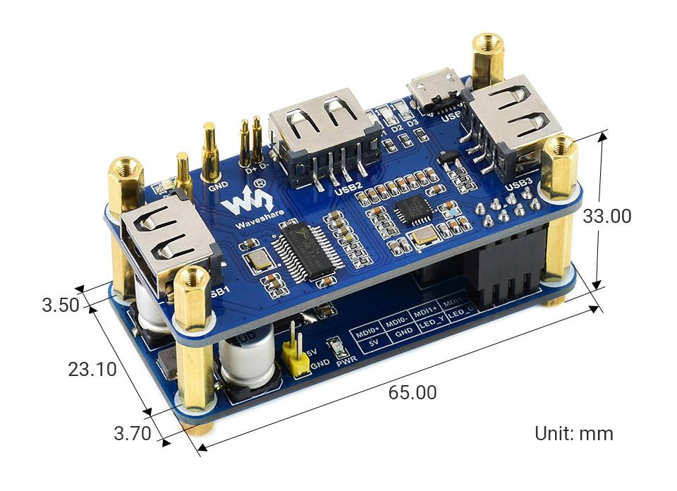 WaveShare PoE Ethernet USB HUB HAT for Raspberry Pi Zero 1x RJ45 3x USB