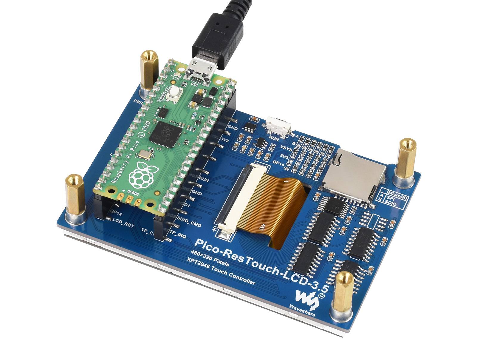 WaveShare 3.5inch Touch Display Module for Raspberry Pi Pico, 65K Colors, 480×320, SPI