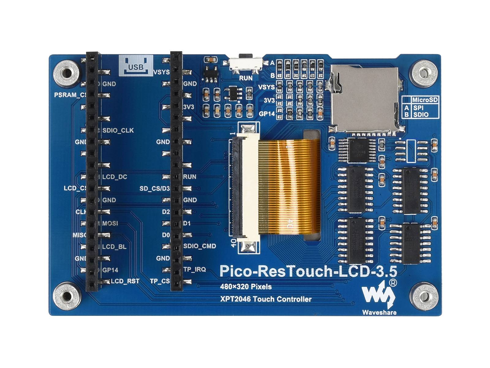 WaveShare 3.5inch Touch Display Module for Raspberry Pi Pico, 65K Colors, 480×320, SPI