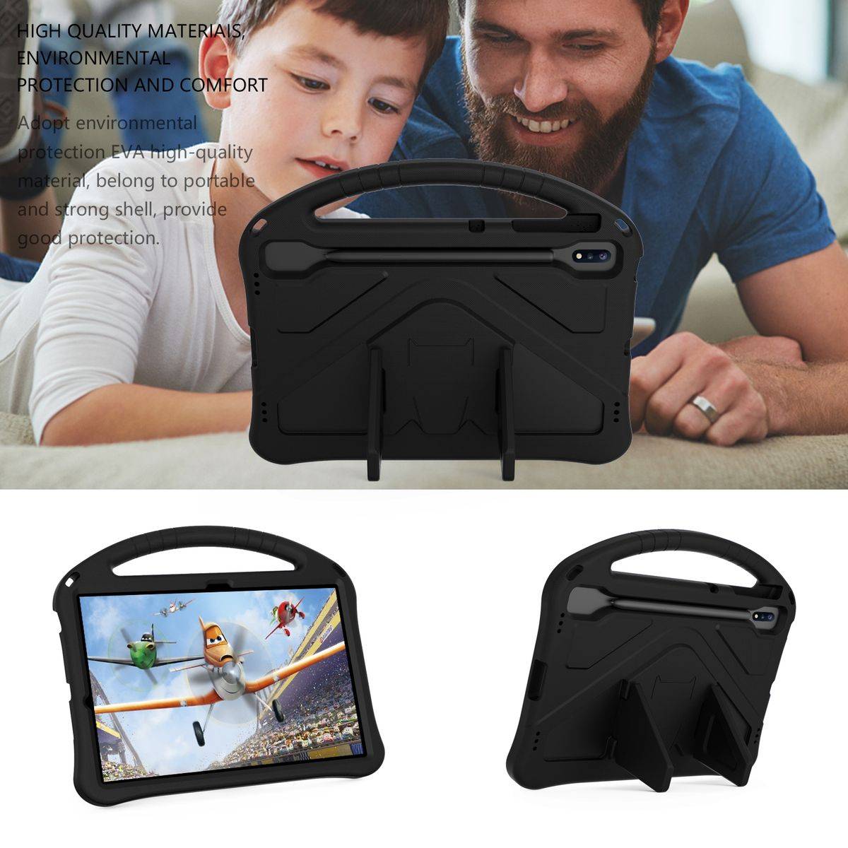 Für Samsung Galaxy S7 FE/ Tab S8 Plus aufstellbare Tablet Tasche Schutzhülle Cover Schwarz