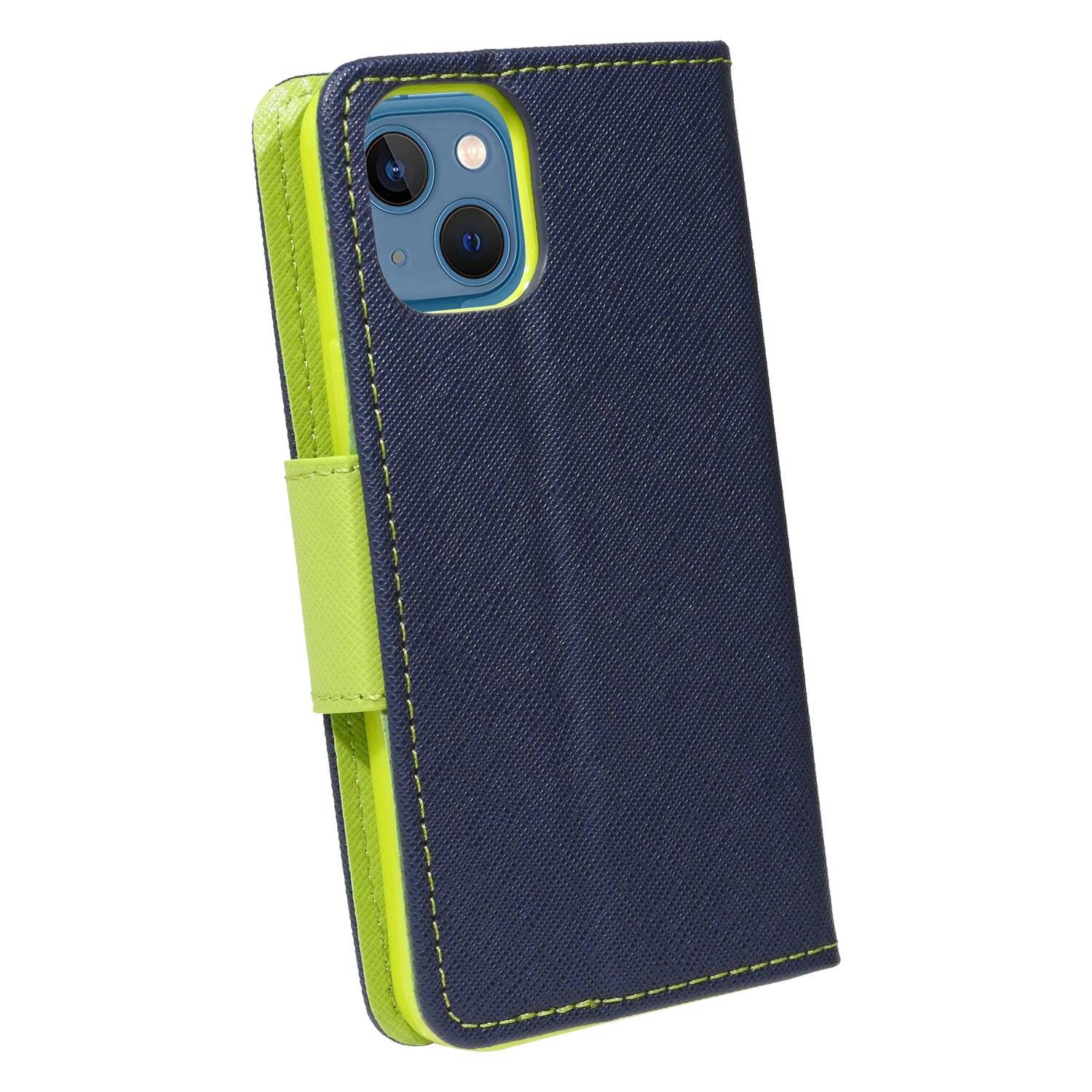 Buch Tasche "Fancy" für iPhone 13 Handy Hülle Etui Brieftasche Schutzhülle mit Standfunktion, Kartenfach Blau-Grün