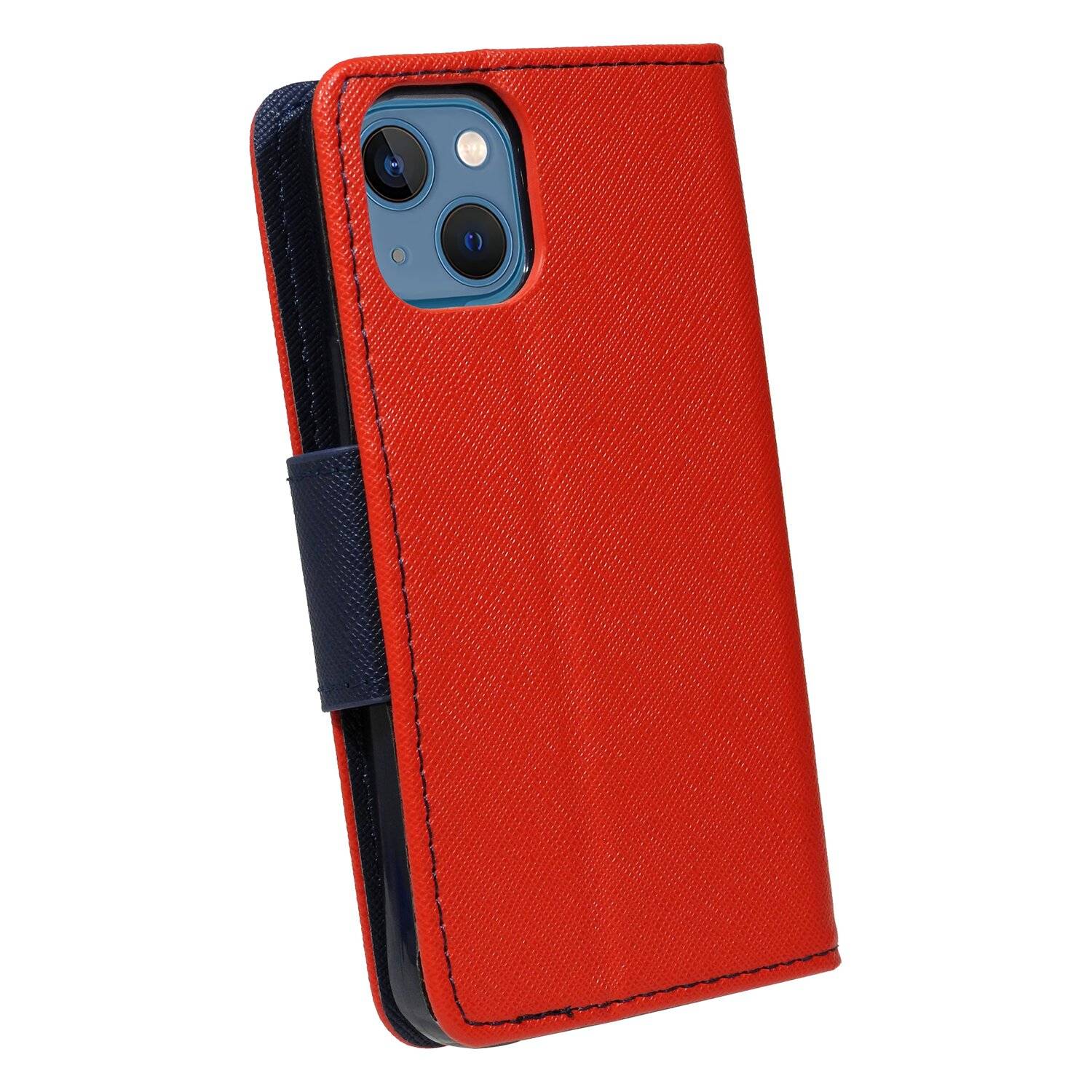 Buch Tasche "Fancy" für iPhone 13 Handy Hülle Etui Brieftasche Schutzhülle mit Standfunktion, Kartenfach Rot-Blau