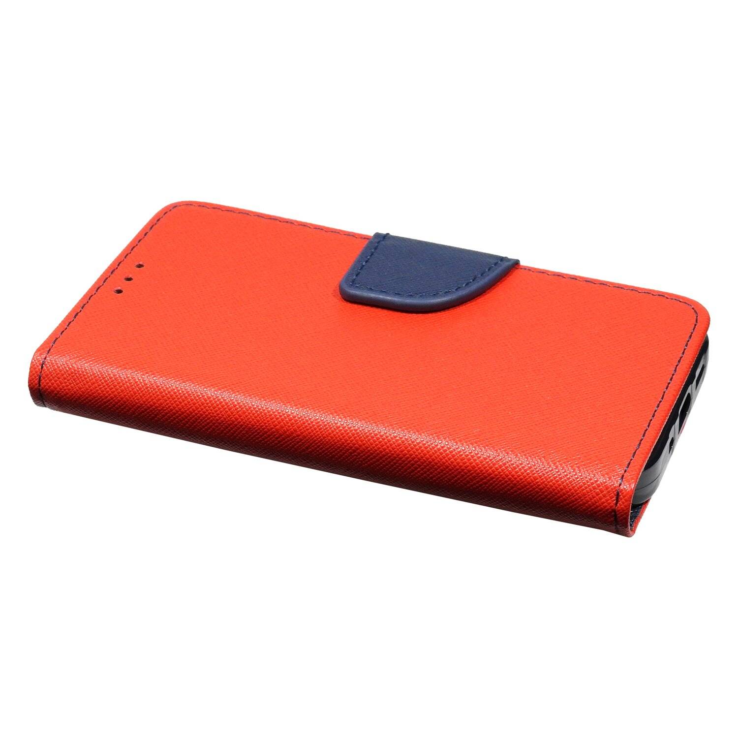 Buch Tasche "Fancy" für iPhone 13 Handy Hülle Etui Brieftasche Schutzhülle mit Standfunktion, Kartenfach Rot-Blau