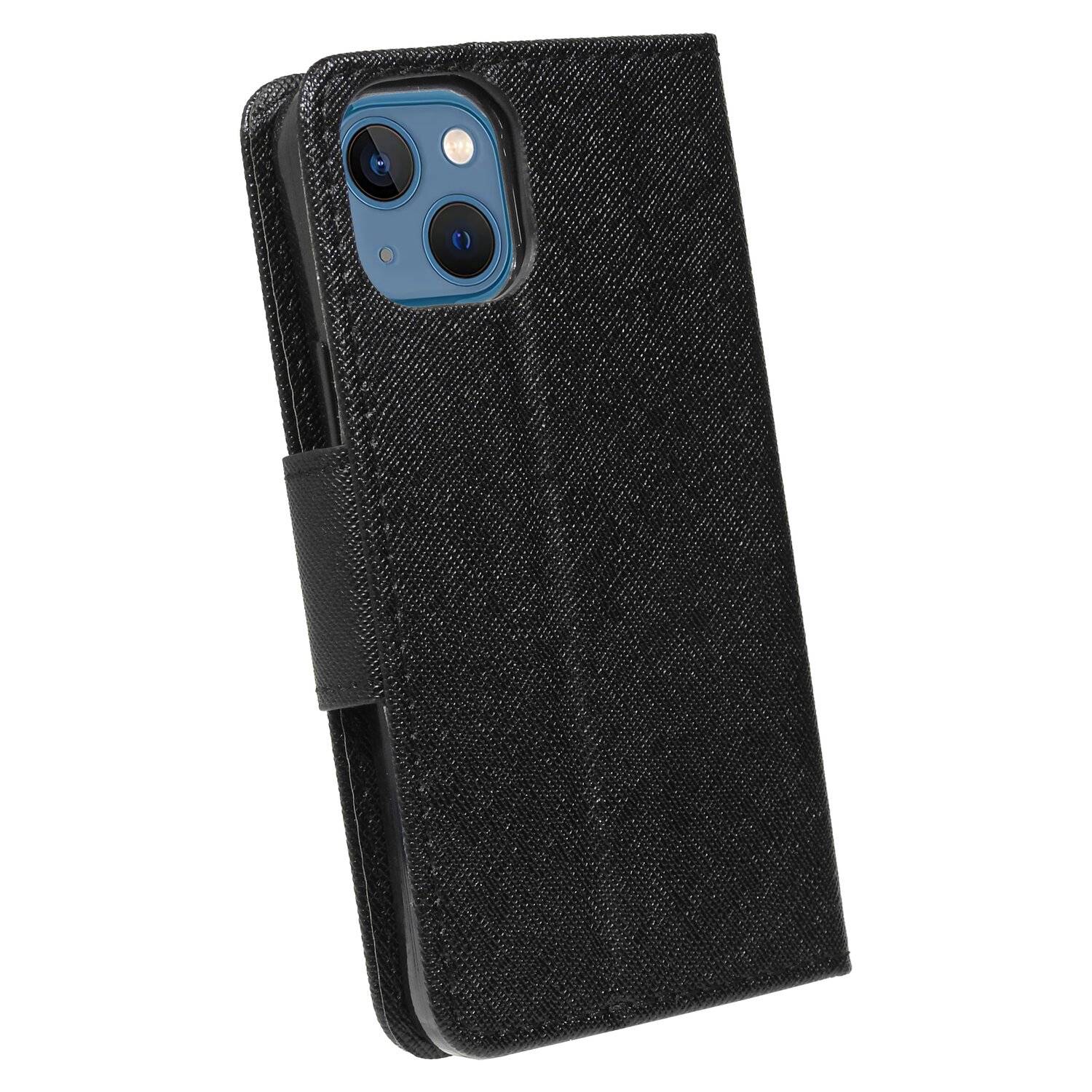 Buch Tasche "Fancy" für iPhone 13 Mini Handy Hülle Etui Brieftasche Schutzhülle mit Standfunktion, Kartenfach Schwarz