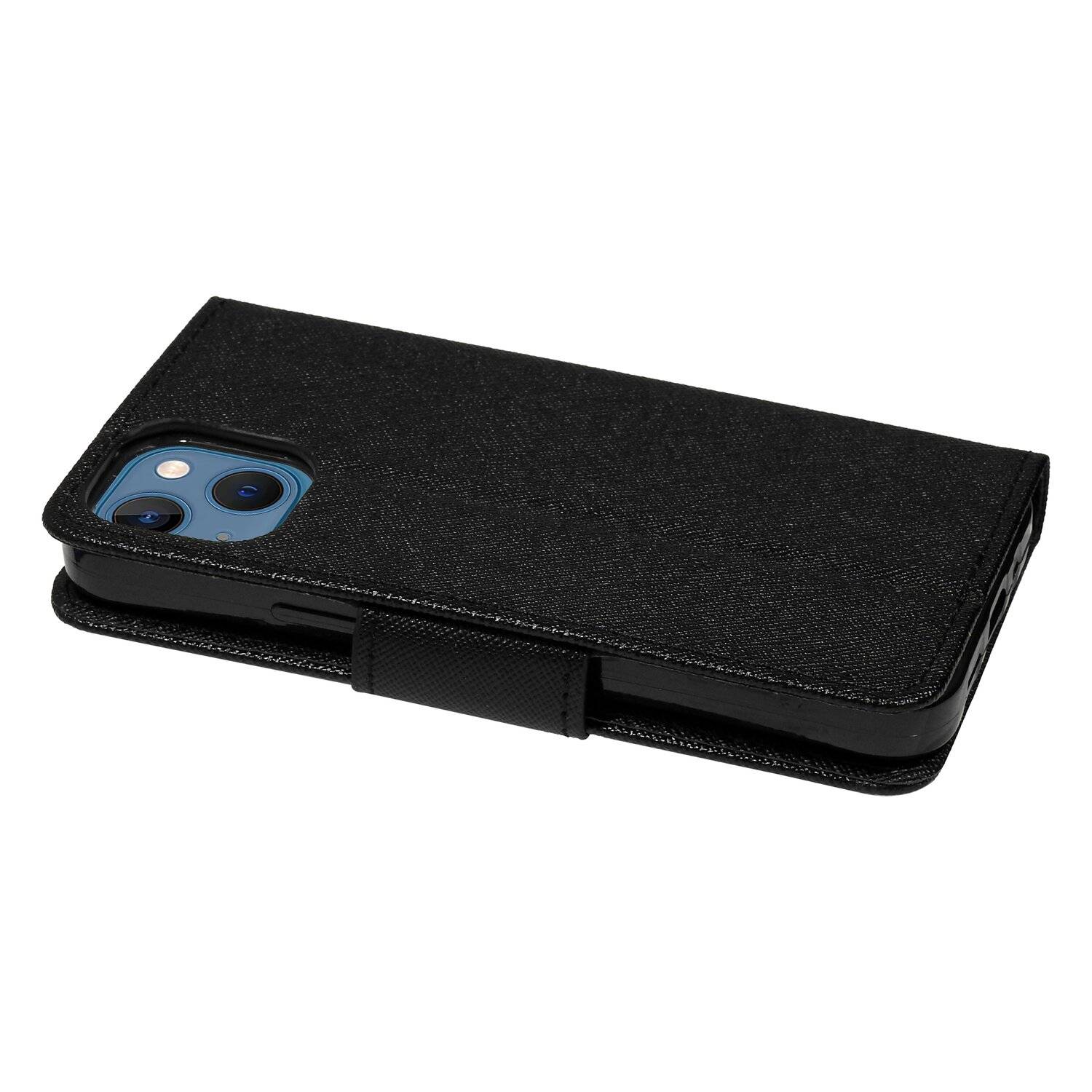 Buch Tasche "Fancy" für iPhone 13 Mini Handy Hülle Etui Brieftasche Schutzhülle mit Standfunktion, Kartenfach Schwarz