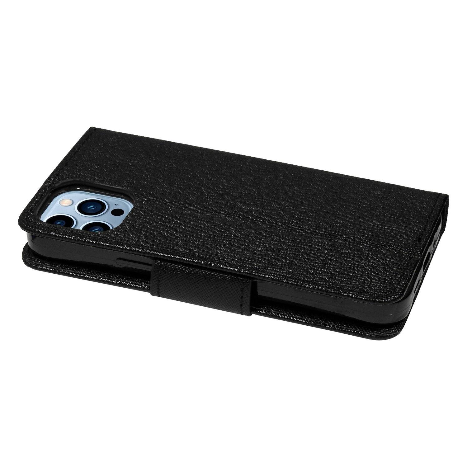 Buch Tasche "Fancy" für iPhone 13 Pro Handy Hülle Etui Brieftasche Schutzhülle mit Standfunktion, Kartenfach Schwarz