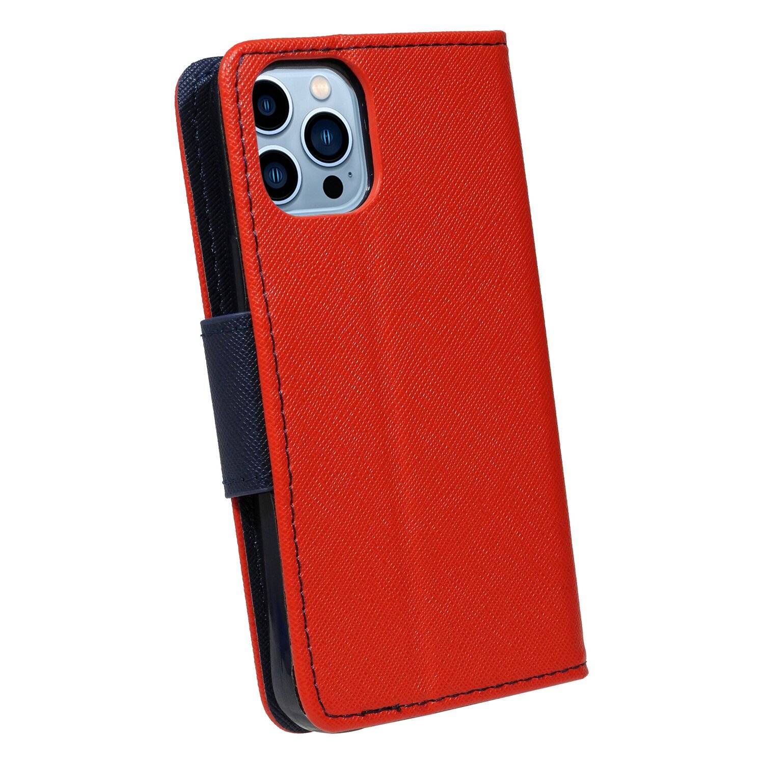 Buch Tasche "Fancy" für iPhone 13 Pro Handy Hülle Etui Brieftasche Schutzhülle mit Standfunktion, Kartenfach Rot-Blau