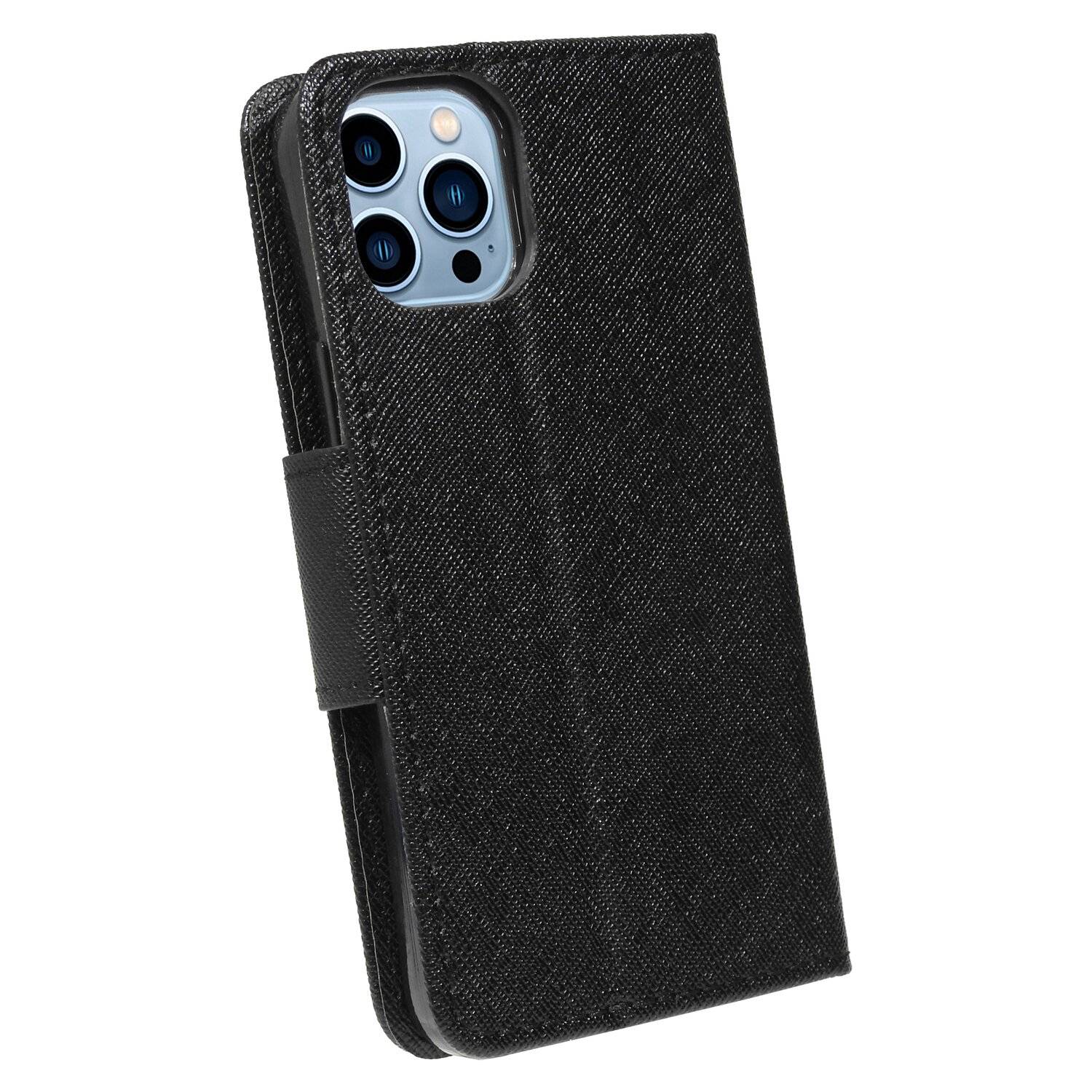 Buch Tasche "Fancy" für iPhone 13 Pro Max Handy Hülle Etui Brieftasche Schutzhülle mit Standfunktion, Kartenfach Schwarz