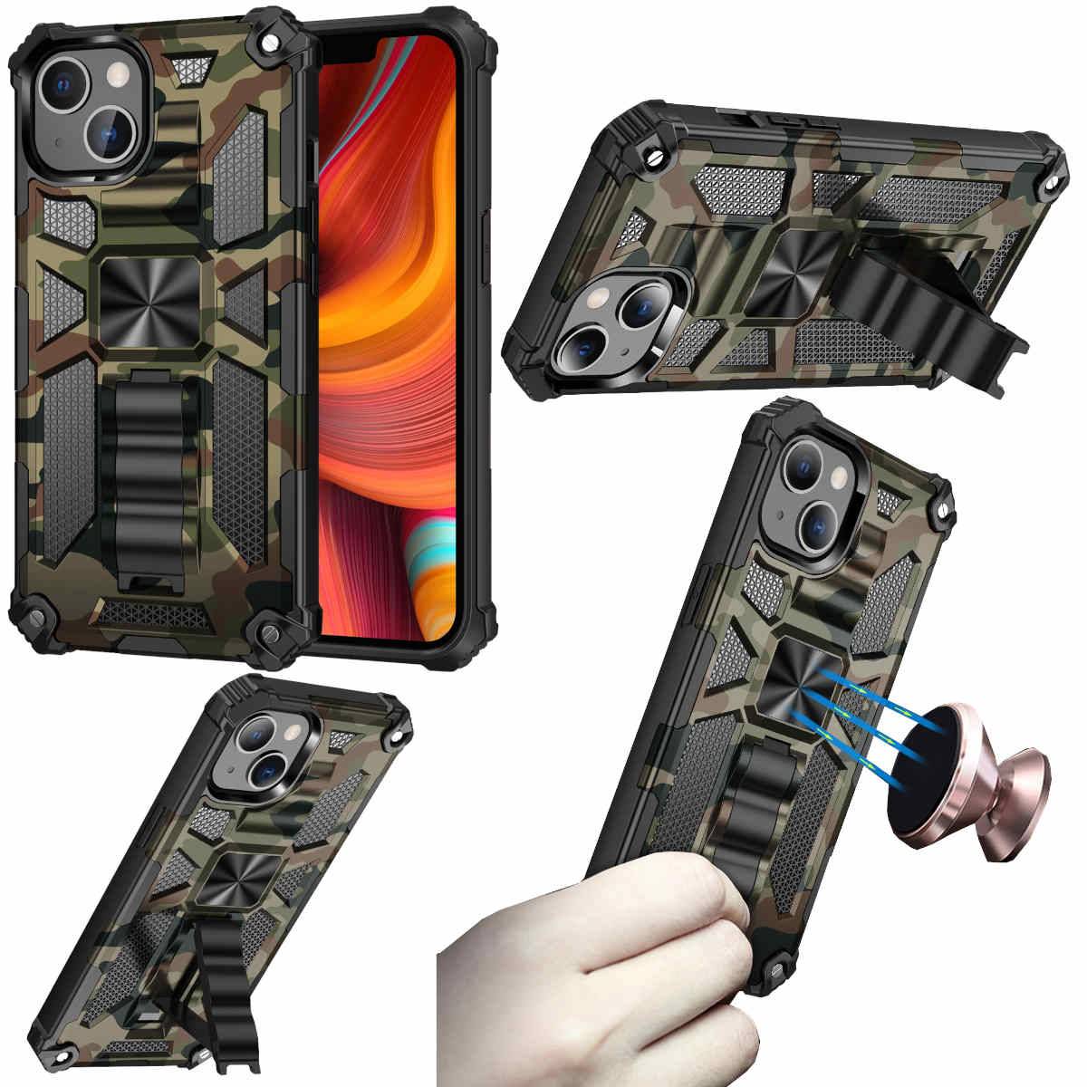 Für Apple iPhone 13 Mini Camouflage Shockproof Armor TPU Schutz Tasche Hülle Cover Army Grün