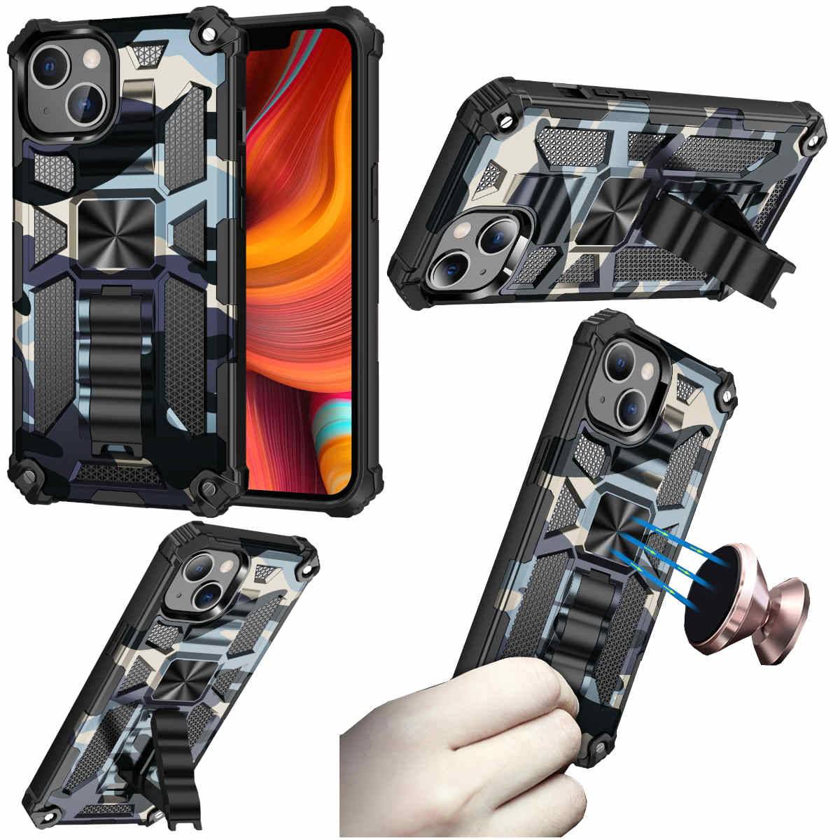 Für Apple iPhone 13 Mini Camouflage Shockproof Armor TPU Schutz Tasche Hülle Cover Navy Blau