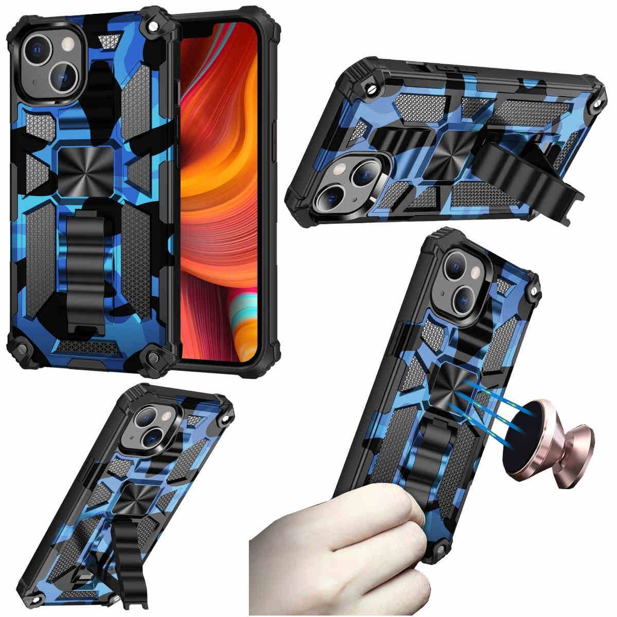 Für Apple iPhone 13 Mini Camouflage Shockproof Armor TPU Schutz Tasche Hülle Cover Blau