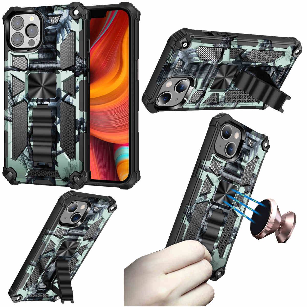 Für Apple iPhone 13 Pro Camouflage Shockproof Armor TPU Schutz Tasche Hülle Cover Hellgrün