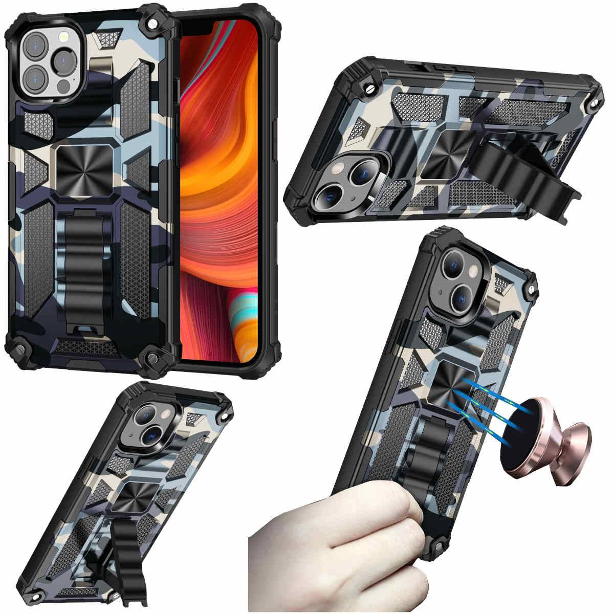 Für Apple iPhone 13 Pro Camouflage Shockproof Armor TPU Schutz Tasche Hülle Cover Navy Blau