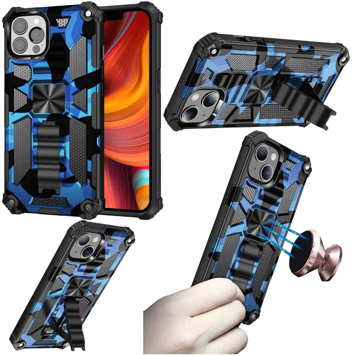 Für Apple iPhone 13 Pro Camouflage Shockproof Armor TPU Schutz Tasche Hülle Cover Blau