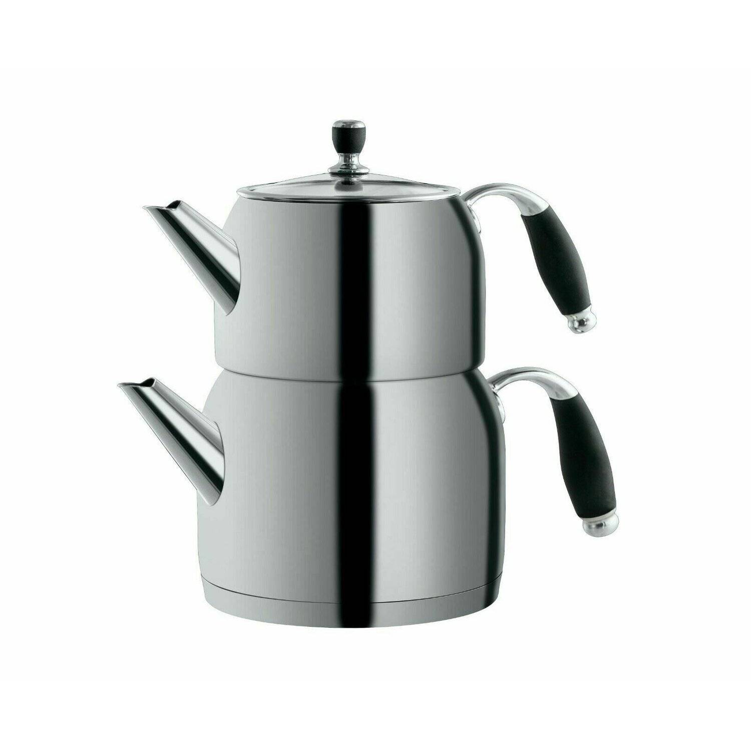 MULEX Teekessel Caydanlik Takimi 18/10 Edelstahl Teekocher Teekannen 0,7 L / 1,5 L Set Teekessel Silber MX02