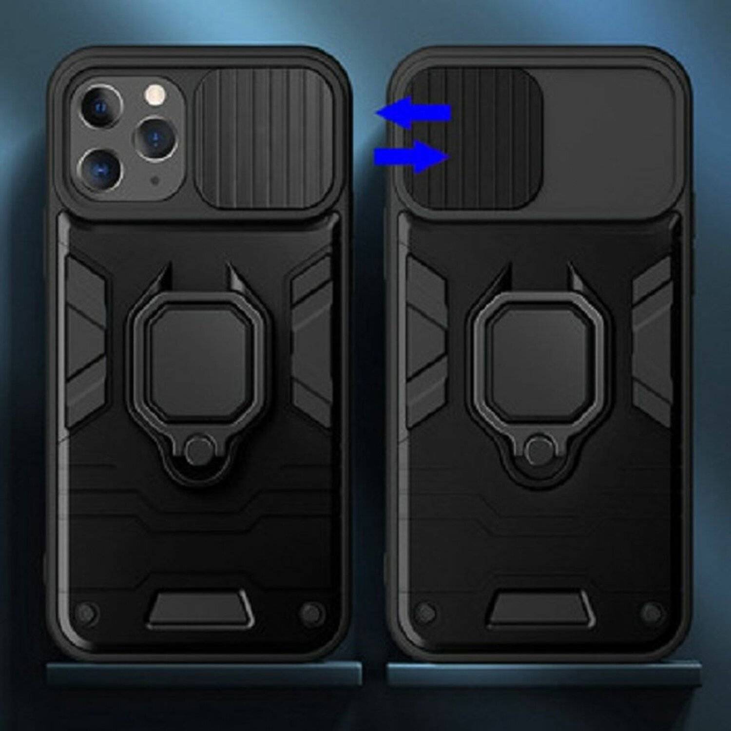 Handy Hülle mit Kameraschutz Schutzhülle Stoßfest Outdoor mit Ring Magnet Halter für Samsung Galaxy A72 (A725F) schwarz