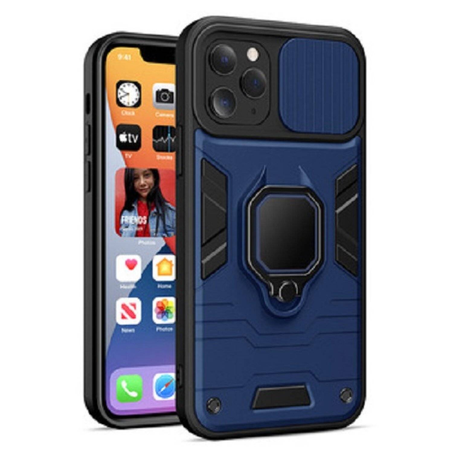 Handy Hülle mit Kameraschutz Schutzhülle Stoßfest Outdoor mit Ring Magnet Halter für Xiaomi Redmi Note 10 blau