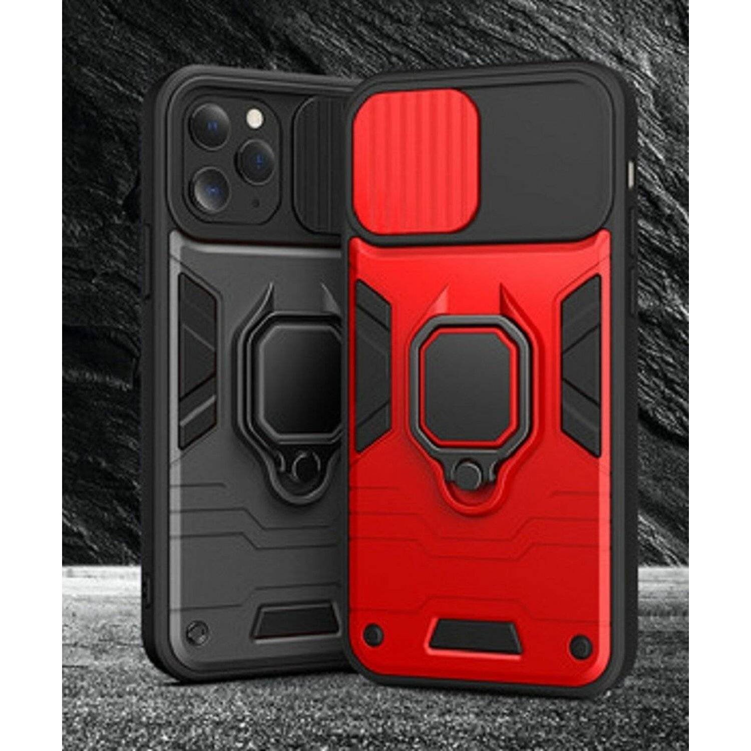 Handy Hülle mit Kameraschutz Schutzhülle Stoßfest Outdoor mit Ring Magnet Halter für Samsung Galaxy A32 4G (A325F) rot