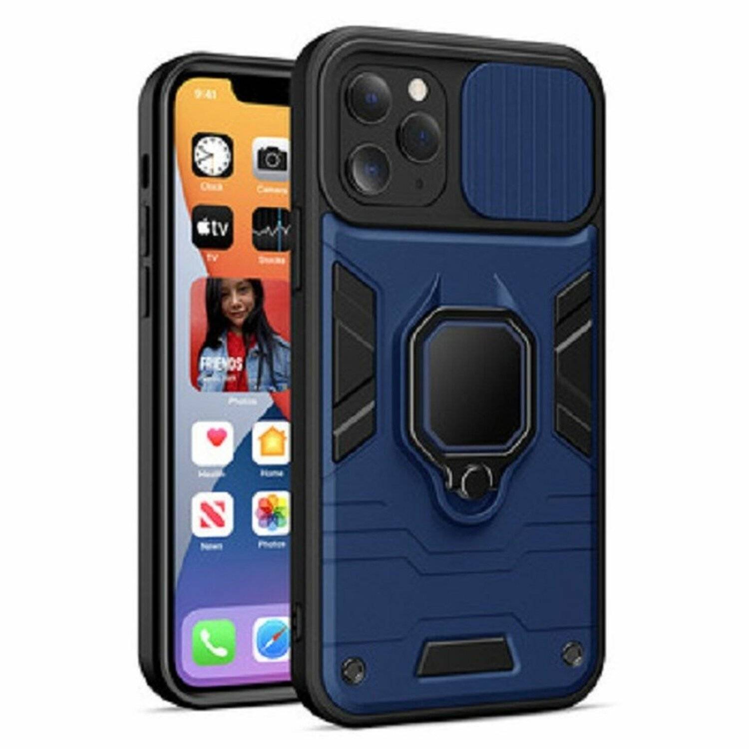 Handy Hülle mit Kameraschutz Schutzhülle Stoßfest Outdoor mit Ring Magnet Halter für Samsung Galaxy A32 4G (A325F) blau