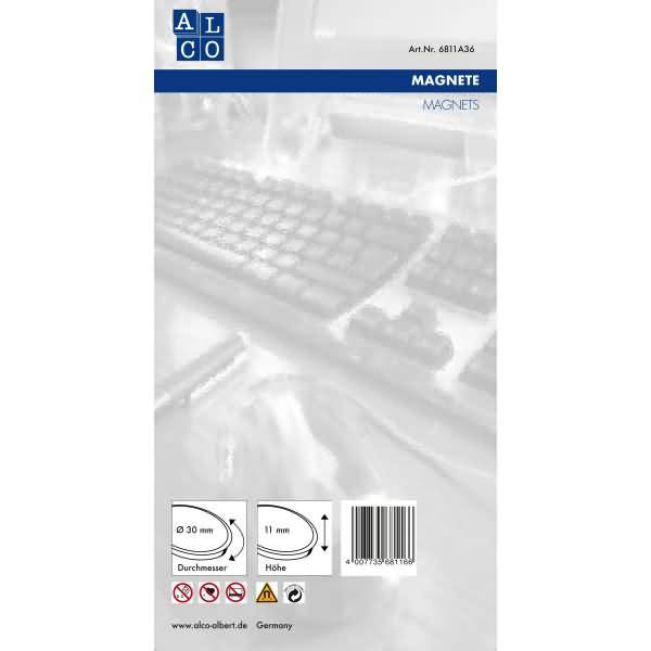 Haftmagnet Metall Kunststoff 30mm silber VE=8 Stück