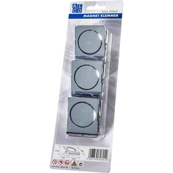 Magnetklemmer Metall 38x45mm TG ca. 15 Blatt DIN A4 silber VE=3 Stück