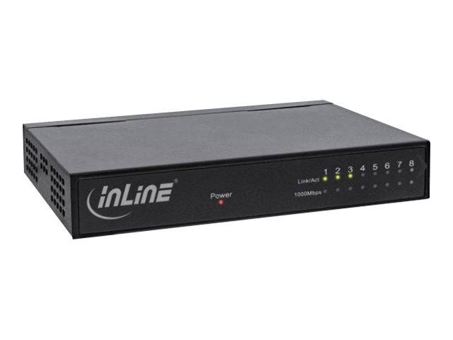 INLINE - Gigabit Switch 8x - 10/100/1000 - Desktop - Metall - lüfterlos - gesch. Ports