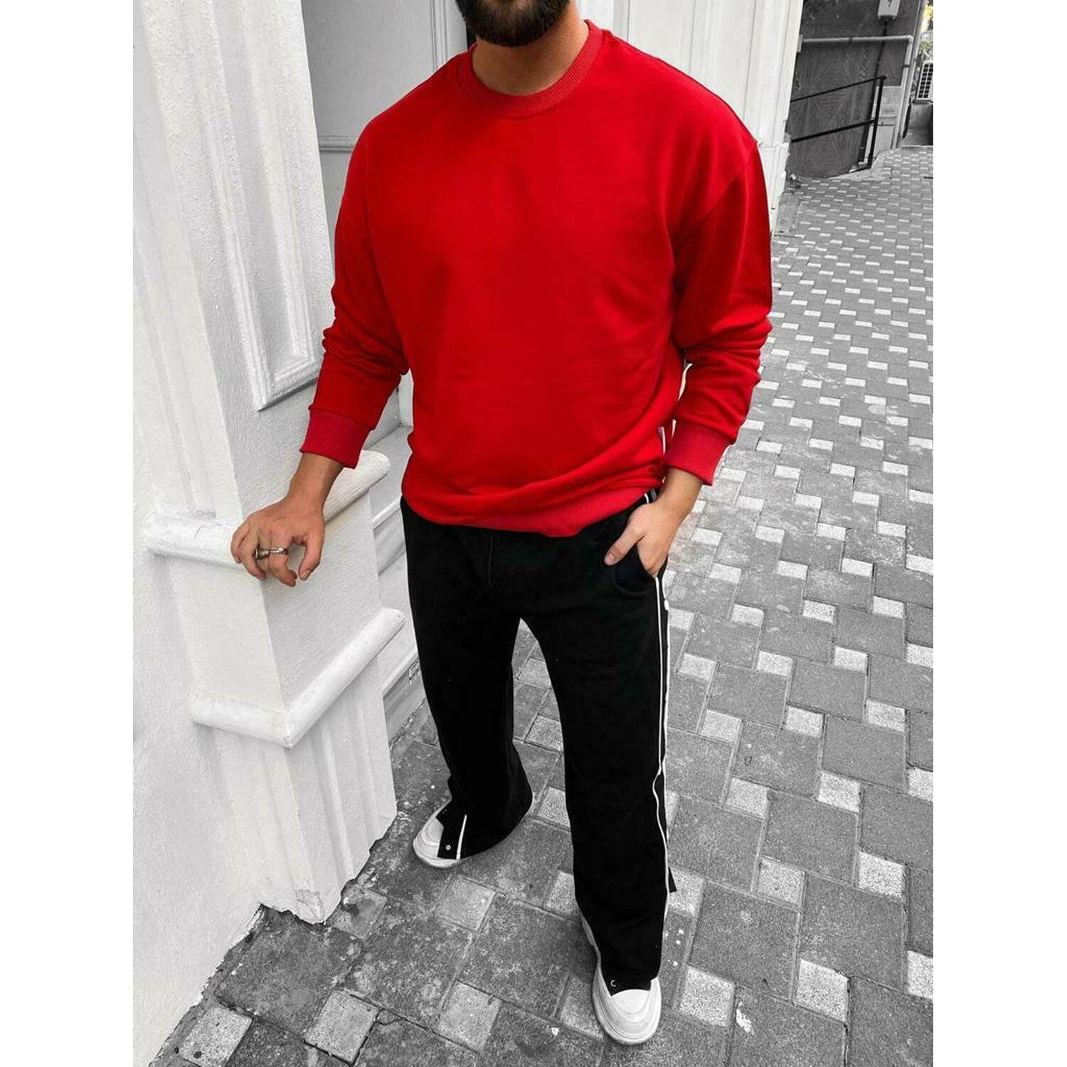 Megaman Jeans Oversize Pullover Herren Sweatshirt Rundhals Langarmshirt Basic Sweatjacke S Rot