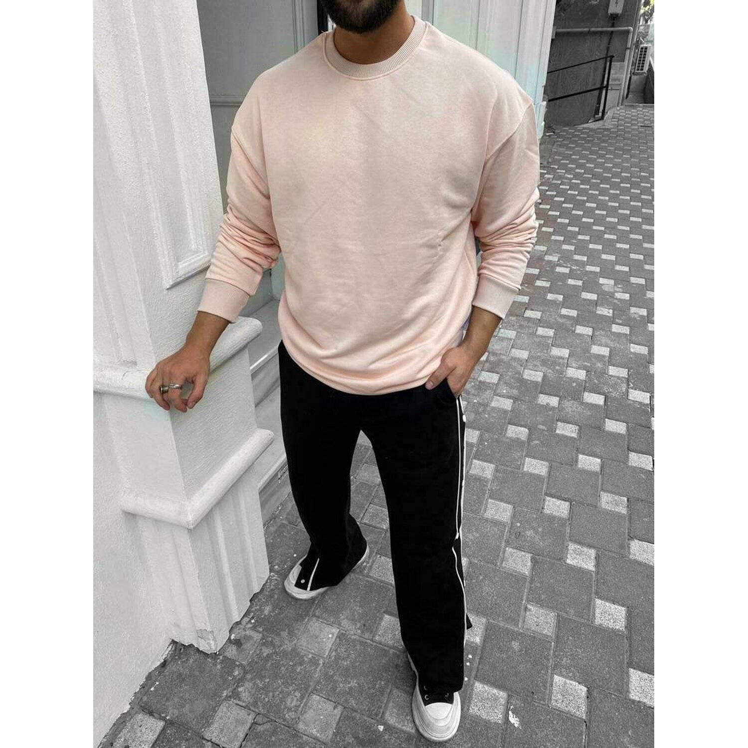 Megaman Jeans Oversize Pullover Herren Sweatshirt Rundhals Langarmshirt Basic Sweatjacke L Rosa