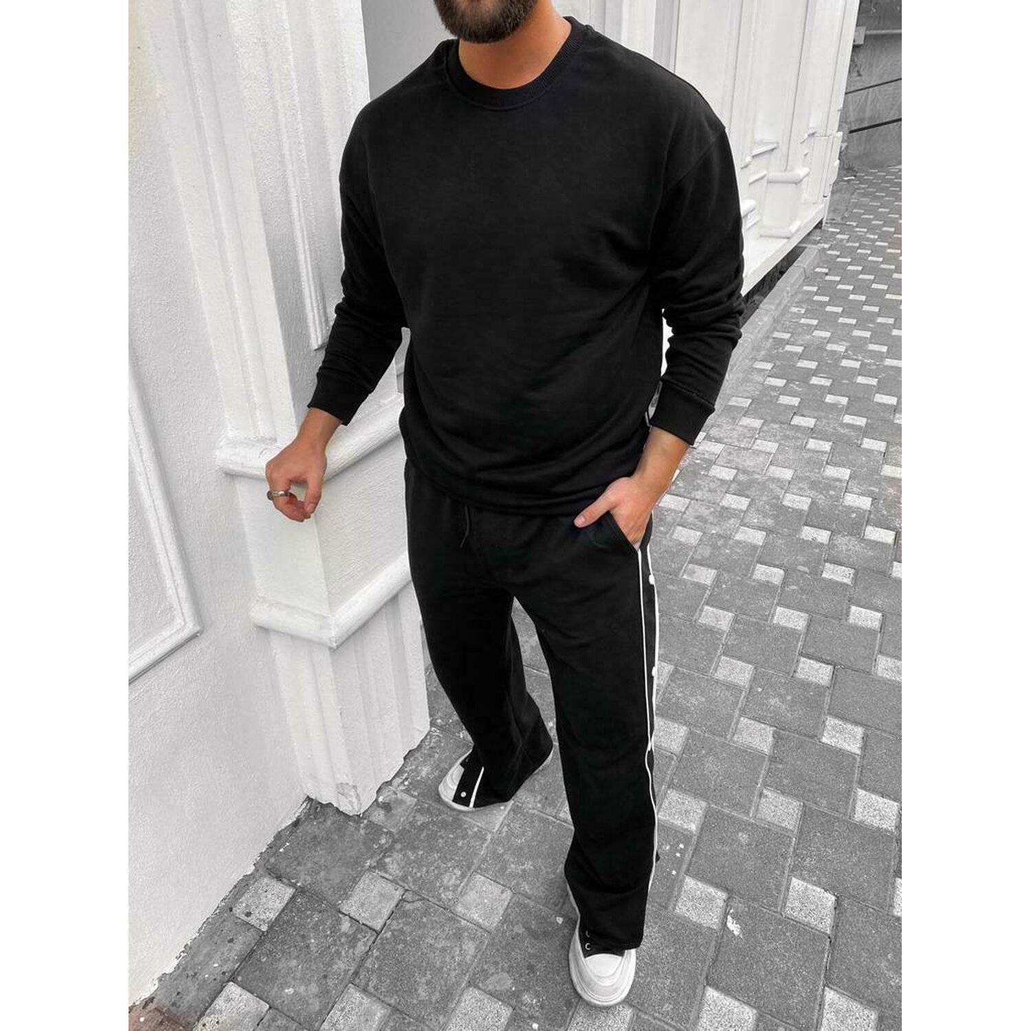 Megaman Jeans Oversize Pullover Herren Sweatshirt Rundhals Langarmshirt Basic Sweatjacke XL Schwarz