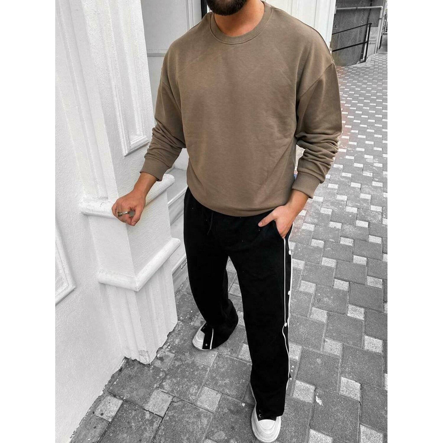 Megaman Jeans Oversize Pullover Herren Sweatshirt Rundhals Langarmshirt Basic Sweatjacke XL Braun