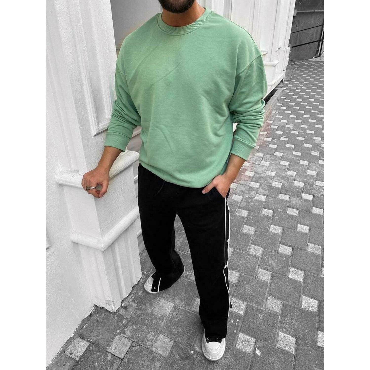 Megaman Jeans Oversize Pullover Herren Sweatshirt Rundhals Langarmshirt Basic Sweatjacke 2XL Olivgrün