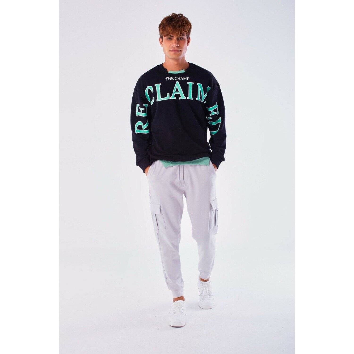 Megaman Jeans Designer Pullover Herren Sweatshirt Rundhals Langarmshirt Basic Schwarz S