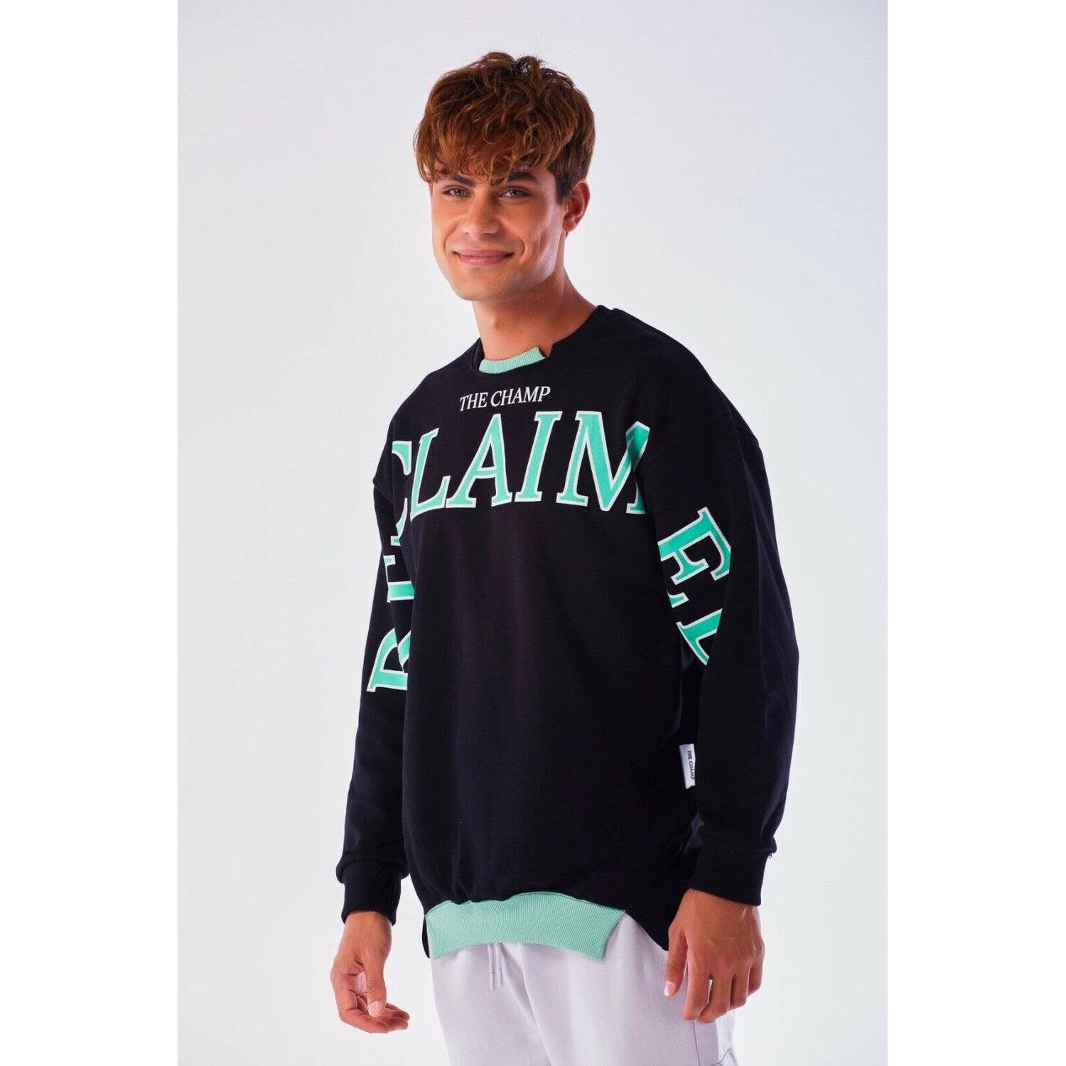 Megaman Jeans Designer Pullover Herren Sweatshirt Rundhals Langarmshirt Basic Schwarz L