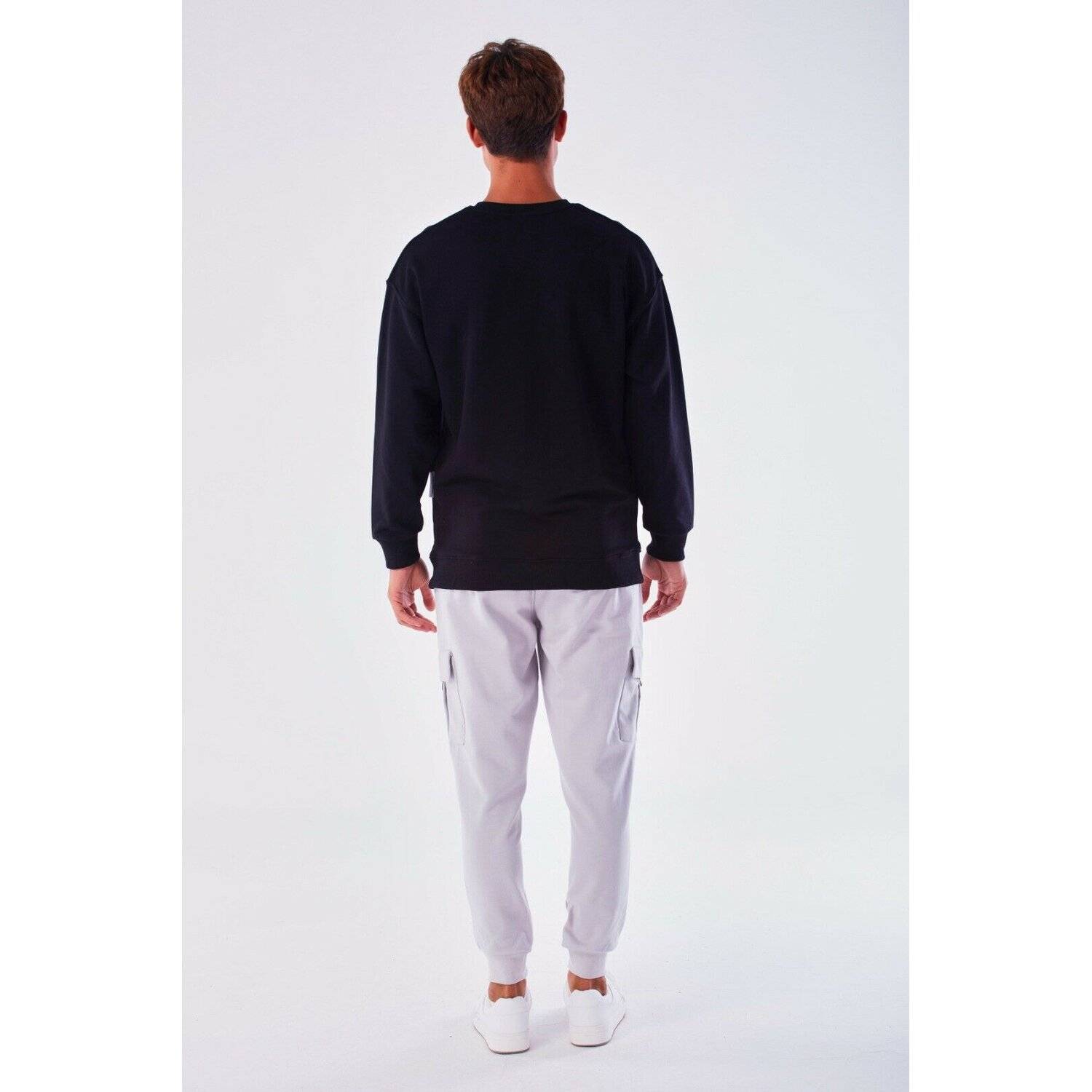 Megaman Jeans Designer Pullover Herren Sweatshirt Rundhals Langarmshirt Basic Schwarz L