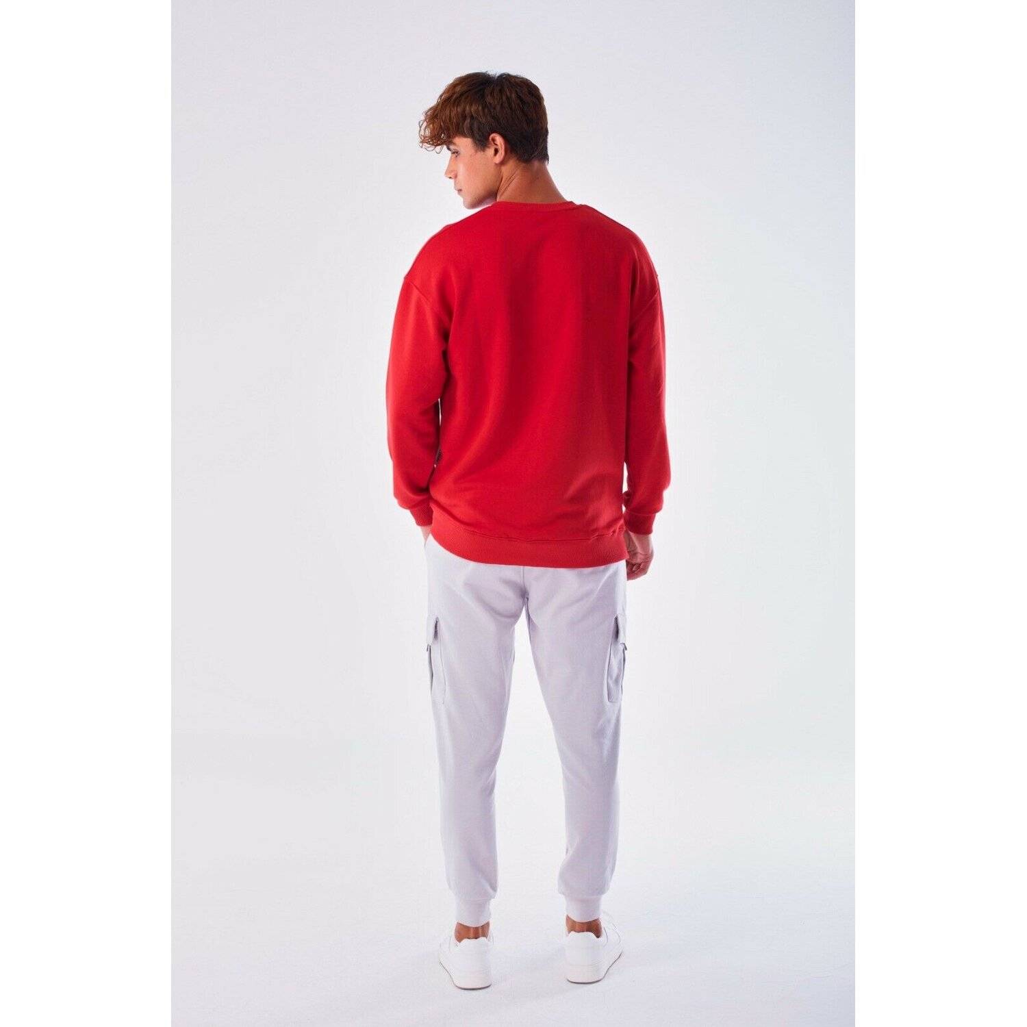 Megaman Jeans Designer Pullover Herren Sweatshirt Rundhals Langarmshirt Basic Rot 2XL