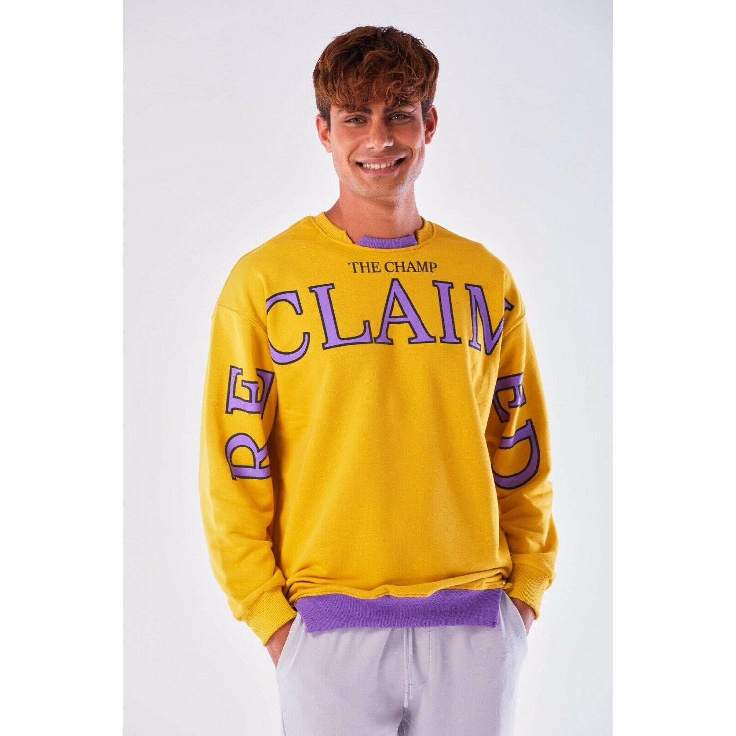 Megaman Jeans Designer Pullover Herren Sweatshirt Rundhals Langarmshirt Basic Gelb M