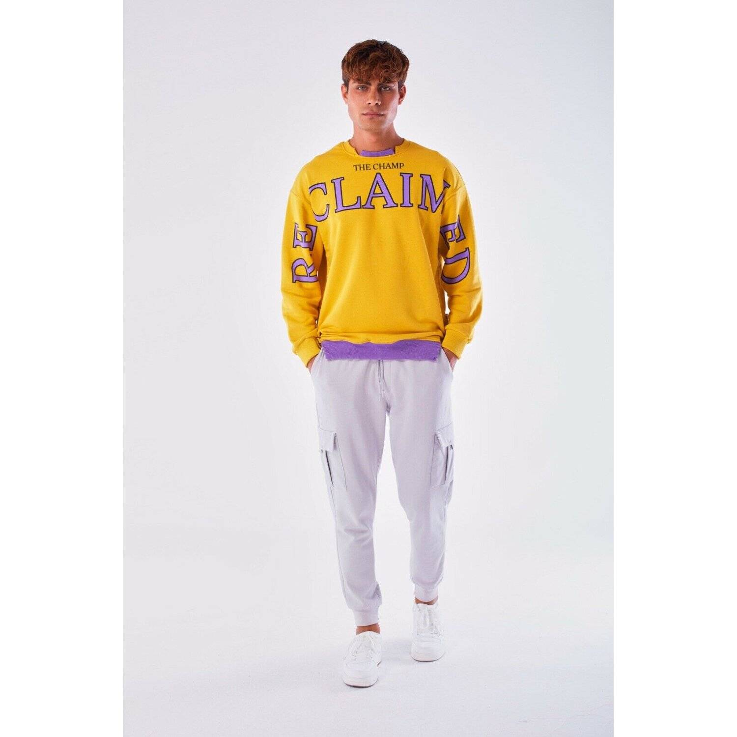 Megaman Jeans Designer Pullover Herren Sweatshirt Rundhals Langarmshirt Basic Gelb L