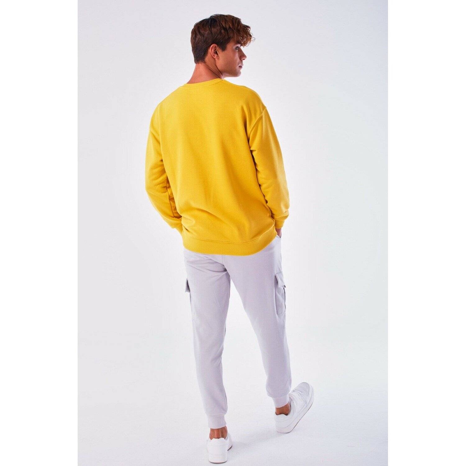 Megaman Jeans Designer Pullover Herren Sweatshirt Rundhals Langarmshirt Basic Gelb L