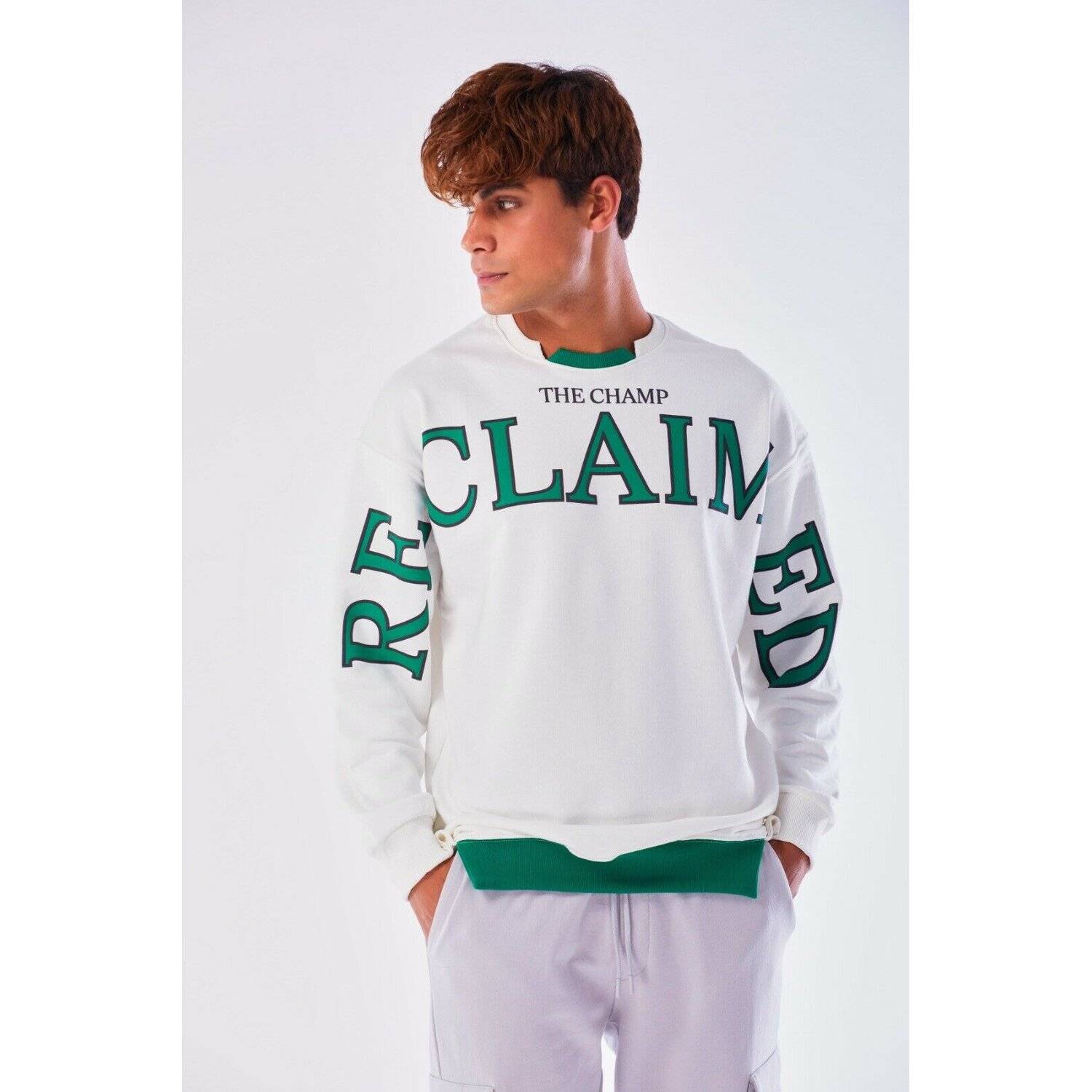 Megaman Jeans Designer Pullover Herren Sweatshirt Rundhals Langarmshirt Basic Weiß M