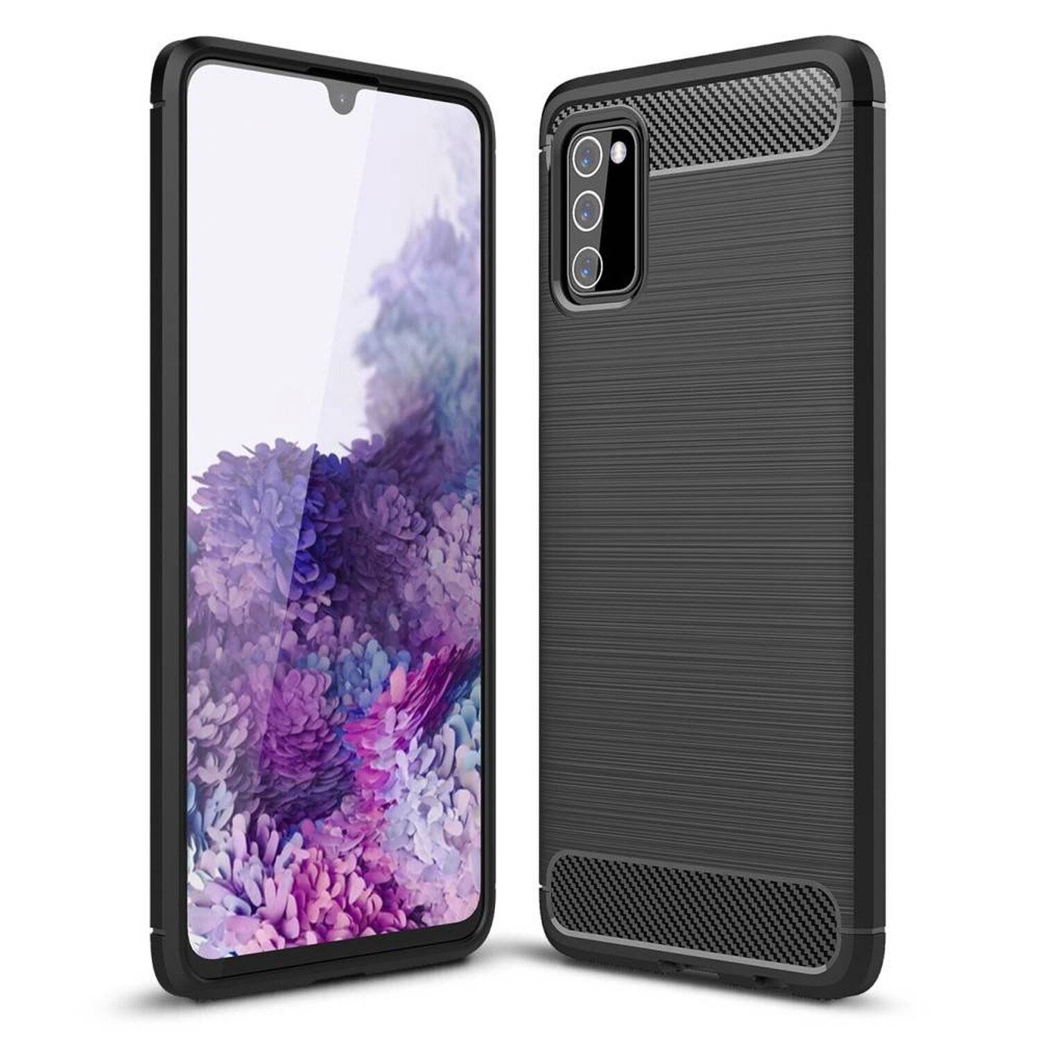 Silikon Hülle Bumper Carbon für SAMSUNG GALAXY A03s (A037G) Case TPU Soft Handyhülle Cover Schutzhülle Schwarz