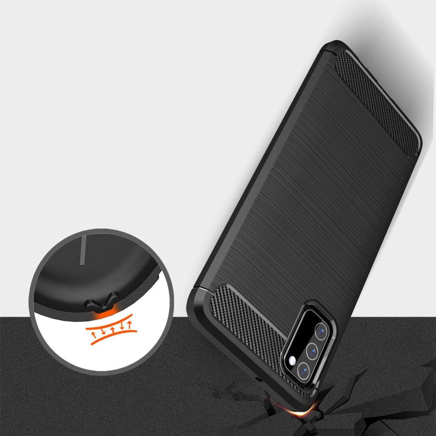 Silikon Hülle Bumper Carbon für SAMSUNG GALAXY A03s (A037G) Case TPU Soft Handyhülle Cover Schutzhülle Schwarz