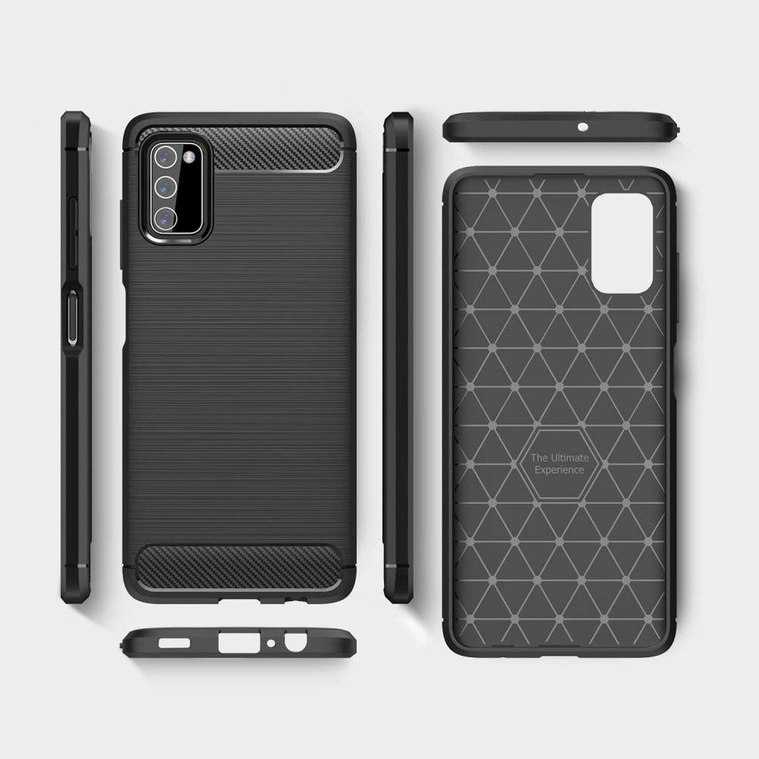 Silikon Hülle Bumper Carbon für SAMSUNG GALAXY A03s (A037G) Case TPU Soft Handyhülle Cover Schutzhülle Schwarz